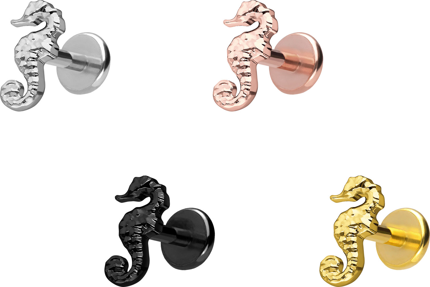 Titan Labret Piercing mit Push Fit SEEPFERDCHEN